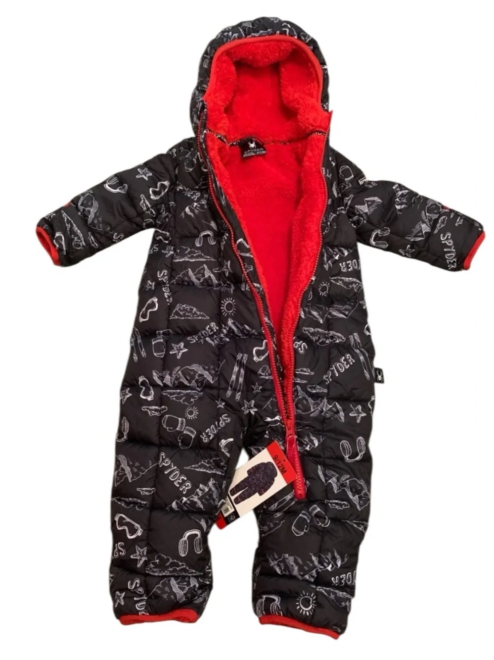 Spyder Snowsuit Snow Suit Black White Red Faux Fur Lined 9-12 Months Mittens New
